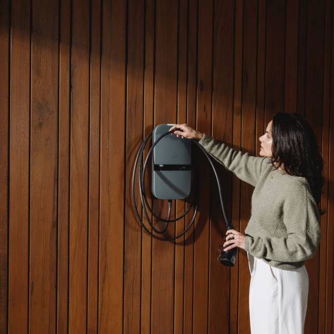 NexBlue laadpaal aan een betonnen wand